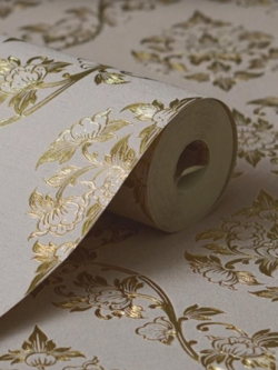 วอลเปเปอร์ลายดอกพุดตานสีทองพื้นสีขาวอมชมพู LTH-M23