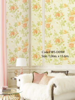 วอลเปเปอร์ลายดอกไม้ พื้นหลังลายผ้าสีขาวมุก FWS-D09W