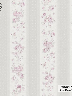 วอลเปเปอร์ลายดอกไม้สีม่วงอ่อน สลับลายทางสีเทาขาว WOD4-M43