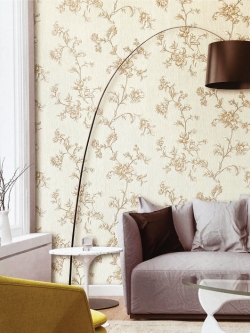 วอลเปเปอร์ลายดอกไม้ใบไม้พื้นสีครีมทอง ELG3-Q06
