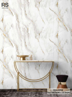 วอลเปเปอร์ลายหินอ่อน สีขาวเทาปนทอง CLS-C09W