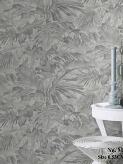 วอลเปเปอร์ลายใบไม้โทนสีเทาเงิน MAN-B32