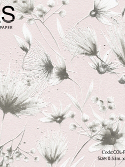 วอลเปเปอร์ลายดอกไม้ดอกหญ้าสีขาวกับน้ำตาลพื้นสีชมพู COL-F67