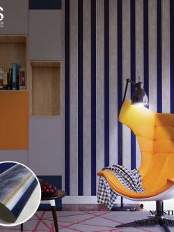 วอลเปเปอร์ ลายทางสีน้ำเงินสลับสีเงิน คลาดเส้นสีทอง No.STL-J08