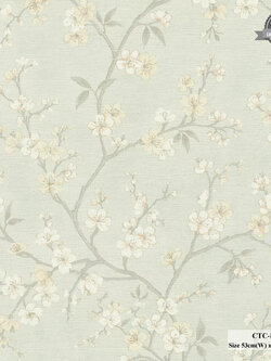 วอลเปเปอร์ลายดอกไม้ซากุระเล็กๆ สีขาวครีม พื้นสีฟ้าอ่อน CTC-B39