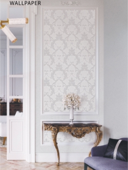 วอลเปเปอร์ลายหลุยส์สีเงินมีกลิตเตอร์พื้นสีขาวเงิน FCO-D02W