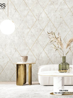 วอลเปเปอร์ลายปูนเปลือยคอนกรีต สีเทาอ่อนตัดด้วยลายเส้นสีทอง OBJ-F48W