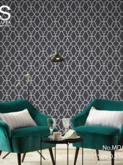 วอลเปเปอร์ลายฉลุโมเดิร์นเส้นสีเงินพื้นสีดำ MDA-B86