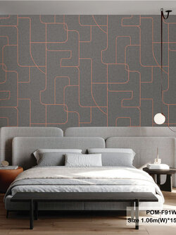 วอลเปเปอร์สไตล์โมเดิร์น ลายเส้นสีโรสโกลด์ พื้นสีเทาดำ POM-F91W
