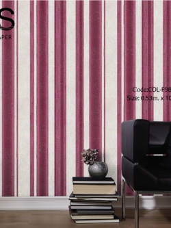 วอลเปเปอร์ลายทางคลาสสิคสีม่วงสลับขาว COL-F98
