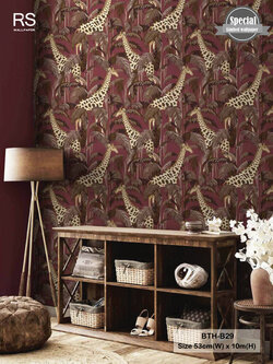 วอลเปเปอร์ลายใบไม้สไตล์ทรอปิคอล สีพื้นแดงอมม่วง BTH-B29