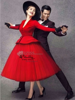 PW476- **พรีออเดอร์**ชุดแต่งงานแฟนซี ชุดเดรสสีแดง ชุดถ่ายพรีเวดดิ้ง (prewedding dress) & ชุดแต่งงานแฟนซี (Fancy wedding dress) "ธีมสีแดง ดำ"