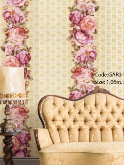 วอลเปเปอร์ลายทางดอกไม้ใหญ่โทนสีชมพูเหลือง GAR3-B62W