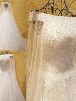 BRL027 **พรีออเดอร์**ชุดแต่งงานหรูหราประดับดอกไม้ผสมเพชรและคริสตัล สวยงามดุจเจ้าหญิง