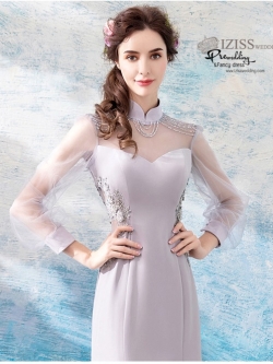 DL059 - **พรีออเดอร์** ชุดราตรี เดรสยาวออกงาน (Night party dresses) ชุดไปงานแต่งงานสวยๆ "ธีมสีเทาแต่งเพชร"