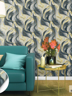 วอลเปเปอร์ลายหินอ่อน สีเทาดำ คลิปทอง FSK-J59