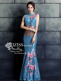 PW522- **พรีออเดอร์สีฟ้า**ชุดเลื่อมกี่เพ้ายาว ชุดยกน้ำชา ชุดถ่ายพรีเวดดิ้ง (prewedding dress) & ชุดแต่งงานแฟนซี (Fancy wedding dress) "ธีมสีฟ้า"