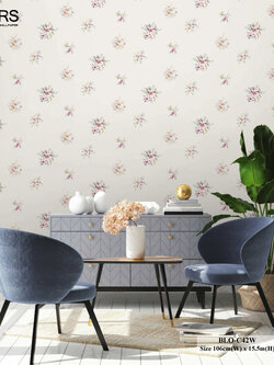 วอลเปเปอร์ลายดอกไม้สีม่วง พื้นสีขาว BLO-C42W