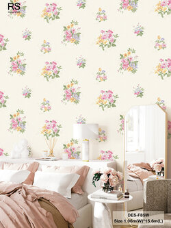 วอลเปเปอร์ลายดอกไม้สีชมพู พื้นสีครีม DES-F85W