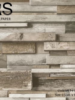 วอลเปเปอร์ลายไม้กราฟฟิคเรียงตัวกันแนวนอนโทนสีอ่อน MET-F34