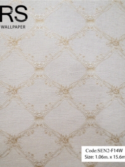 วอลเปเปอร์ลายหลุยส์เป็นตารางสีทองแกมมุกพื้นสีครีม SEN2-F14W