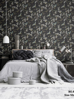 วอลเปเปอร์ ลายดอกซากุระ พื้นสีดำ KBK-S04