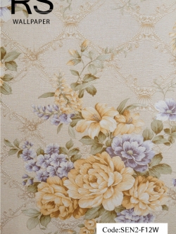 วอลเปเปอร์ลายดอกไม้พื้นเป็นตารางดอกไม้สานกันโทนสีเหลืองครีม SEN2-F12W
