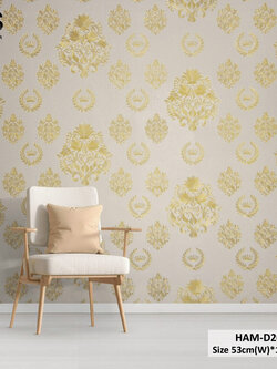 วอลเปเปอร์ลายหลุยส์คลาสสิคสีทอง พื้นสีเทา HAM-D20