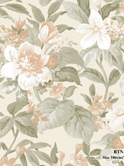 วอลเปเปอร์ลายดอกไม้ สีส้มโอรสพื้นครีม BTN-C10W