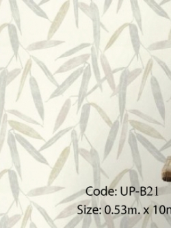 วอลเปเปอร์ลายใบไม้สีเทาครีม UP-B21
