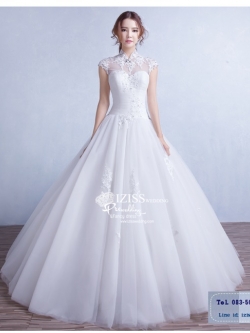 BR202 **พรีออเดอร์**ชุดแต่งงาน&ชุดเจ้าสาวแบบยาวสีขาวเกรดพรีเมี่ยม หรูหราน่ารัก สวยโดดเด่นไม่ซ้ำใคร