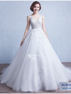 BR199 **พรีออเดอร์**ชุดแต่งงาน&ชุดเจ้าสาวแบบยาวสีขาวเกรดพรีเมี่ยม หรูหราน่ารัก สวยโดดเด่นไม่ซ้ำใคร