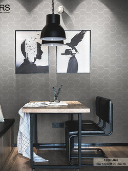 วอลเปเปอร์สไตล์โมเดิร์น ลายหกเหลี่ยม สีเทาเงิน VDI2-B48