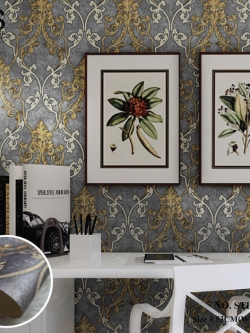 วอลเปเปอร์ ลายหลุยส์สีทองครีม พื้นสีน้ำตาล No.STL-J52