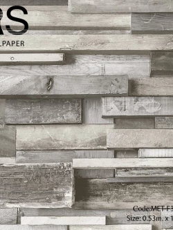 วอลเปเปอร์ลายไม้กราฟฟิคเรียงตัวกันแนวนอนโทนสีน้ำตาลขาว MET-F38