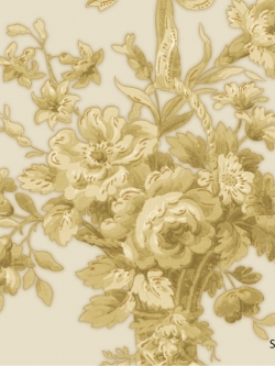 วอลเปเปอร์ลายดอกไม้พุ่มดอกสีน้ำเงินอมทองพื้นเทกเจอร์เส้นแนวนอนสีทองเหลือง ITT-F10