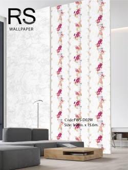 วอลเปเปอร์ลายดอกไม้เรื่อยบนเสาโรมัน พื้นหลังหินอ่อนขาวเทา FWS-D02W