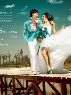PW144 - **เลิกผลิตค่ะ** ชุดคู่ถ่ายพรีเวดดิ้ง (prewedding dress) & ชุดแต่งงานแฟนซี (Fancy wedding dress)ชายหญิง "ธีมสีขาว-ฟ้า"