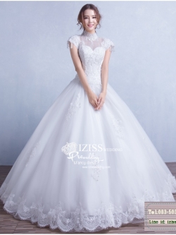 BR189 **พรีออเดอร์**ชุดแต่งงาน&ชุดเจ้าสาวแบบยาวสีขาวเกรดพรีเมี่ยม เปิดไหล่ มีแขน หรูหราน่ารัก สวยโดดเด่นไม่ซ้ำใคร