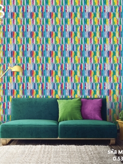 วอลเปเปอร์รูปวาด สีฟ้า ม่วง เหลือง (Pop Art Style) MAD-D54