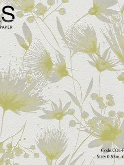 วอลเปเปอร์ลายดอกไม้ดอกหญ้าสีมุกกับเขียวพื้นสีขาวล้วน COL-F65