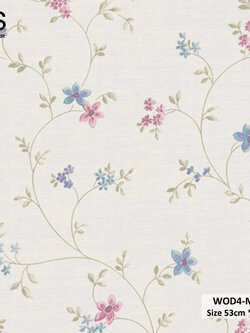 วอลเปเปอร์ลายดอกไม้สีชมพูฟ้า พื้นสีครีม WOD4-M38