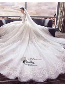 BR335 **พรีออเดอร์**ชุดแต่งงาน&ชุดเจ้าสาวแบบยาวอลังการ สีขาวเกรดพรีเมี่ยม หรูหราน่ารัก สวยโดดเด่นไม่ซ้ำใคร