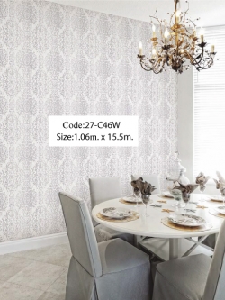 วอลเปเปอร์ลายหลุยส์คลาสสิคเรียบหรูโทนสีขาวมุกลายสีดำ 27-C46W