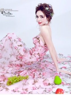 DL029 - **พรีออเดอร์** ชุดราตรี เดรสยาวออกงาน (Night party dresses) ชุดไปงานแต่งงานสวยๆ "ธีมสีชมพูแต่งดอก 3D"