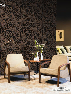 วอลเปเปอร์ลายใบไม้สีทองส้ม พื้นดำ VDI2-B37