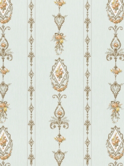 วอลเปเปอร์ลายทางดอกไม้สไตล์หลุยส์วินเทจพื้นสีฟ้าอมขาว ดอกไม้โทนสีส้ม GAR3-B13W