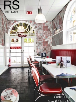 วอลเปเปอร์ลายกระเบื้องสีแดงชมพู (Moroccan Style)PPL-J41