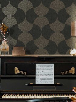 วอลเปเปอร์สไตล์โมเดิร์น ลายโค้งสีดำทอง MTS2-M43