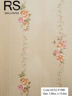วอลเปเปอร์ทางดอกไม้โทนสีครีมส้มช่องห่าง 10.8 ซ.ม. SEN2-F19W